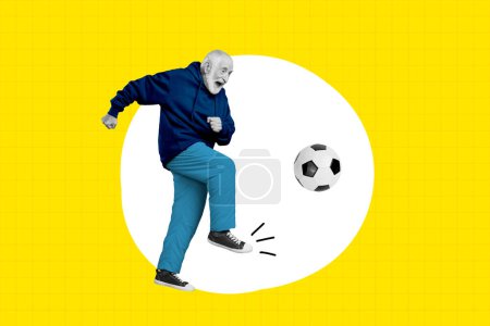 Magazine modèle lumineux collage de grand-père énergique actif soutenir l'équipe nationale jouer au football.