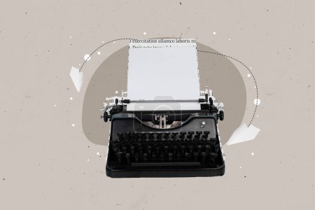 Plantilla imagen collage foto de vintage teclado escritor autor boletín de noticias mensaje mensaje fresco aislado sobre fondo de dibujo.