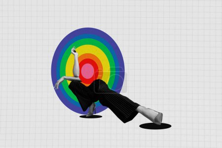 collage creativo imagen ilustración efecto monocromo medio cuerpo humano pose modelo lgbtq orgullo mes colorido círculo vacío fondo.