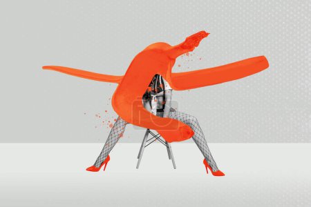Kreative abstrakte Vorlage Collage von weiblichen Sitzen Stuhl Bananenschale erotische verführerische Mädchen Promo Plakatwand Comics zine minimal.