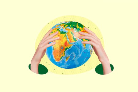 Creative collage picture planet earth globe continent ocean geography map education travel agency promotion ecology protection.