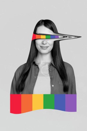 Composite sketch image photo collage of black white silhouette eyeless lady rainbow instead show free love lesbian lgbt gay demonstration.