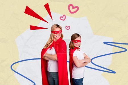 Composite collage image of cute mom daughter superhero game play together mother day celebration concept weird freak bizarre unusual.