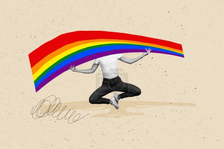 Kreativ collage bild kopflose person lgbt flagge rechte gerechtigkeit regenbogen bunt symbol unterstützen gemeinschaft transgender homosexuell wahl.