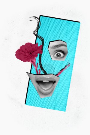Composite trend artwork sketch image photo collage of young abstract woman face piece parts surgery cosmetology spa salon mental therapy.