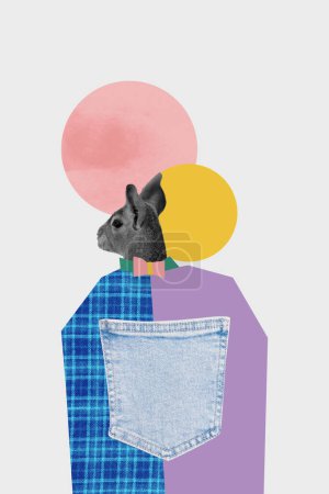 Composite trend artwork sketch collage of incognito personage wear wildlife nature animal kangaroo mask wear fashion tissue denim pocket.