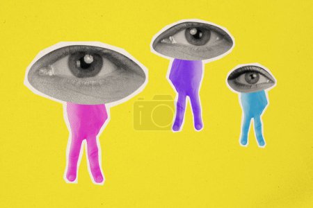 Composite Collage Bild Bild der Augen Hände Geste Beine V-Zeichen zu Fuß seltsam freak bizarre ungewöhnliche Fantasie Werbetafel.