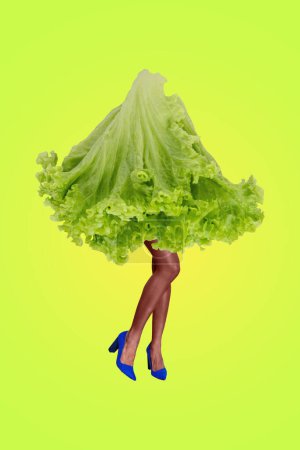 Trend artwork composite sketch collage of incognito person bodyless posing stand woman legs vegetable salad veg instead body healthy diet.