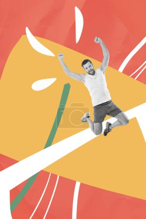 Tendance illustration croquis image composite photo 3D collage de l'activité sportive dynamique exercice effort puissance pratique jeune homme victoire sauter.