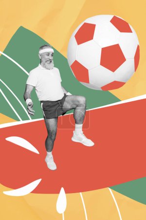 Tendance illustration croquis image composite photo collage de l'activité sportive dynamique exercice effort puissance vieilli homme pli jeu football coup de pied jambe mouvement.
