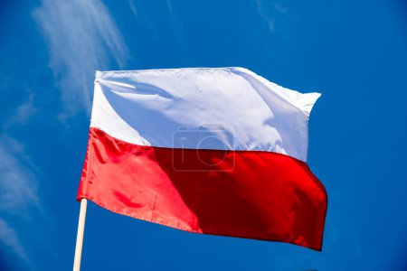 Photo for Polish flag against a blue sky background - Royalty Free Image