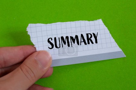 Photo for Summary word written on ripped paper piece with green background. Conceptual summary word symbol. Copy space. - Royalty Free Image