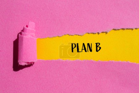 Plan b mots écrits sur papier rose déchiré avec fond jaune. Plan conceptuel b symbole. Espace de copie.