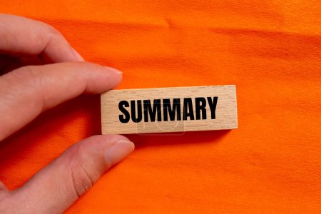Photo for Summary word written on wooden block with orange background. Conceptual summary word symbol. Copy space. - Royalty Free Image