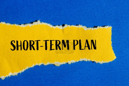 Photo for Short term plan words written on ripped yellow paper with blue background. Conceptual short term plan symbol. Copy space. - Royalty Free Image