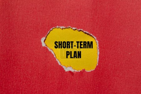 Photo for Short term plan words written on ripped red paper with yellow background. Conceptual short term plan symbol. Copy space. - Royalty Free Image