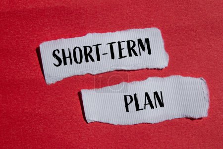 Photo for Short term plan words written on ripped white paper pieces with red background. Conceptual short term plan symbol. Copy space. - Royalty Free Image