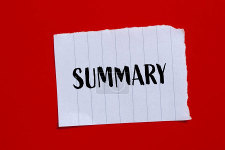 Photo for Summary word written on ripped paper with red background. Conceptual summary word symbol. Copy space. - Royalty Free Image