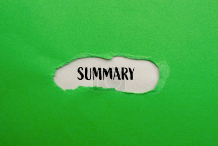 Photo for Summary word written on ripped green paper with gray background. Conceptual summary word symbol. Copy space. - Royalty Free Image