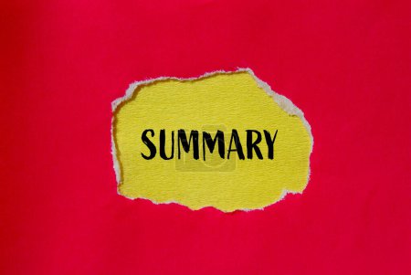 Photo for Summary word written on ripped red paper with yellow background. Conceptual summary word symbol. Copy space. - Royalty Free Image