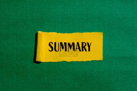 Photo for Summary word written on ripped yellow paper with green background. Conceptual summary word symbol. Copy space. - Royalty Free Image