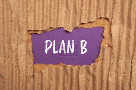 Plan b mots écrits sur du papier cartonné déchiré avec fond violet. Plan conceptuel b symbole. Espace de copie.