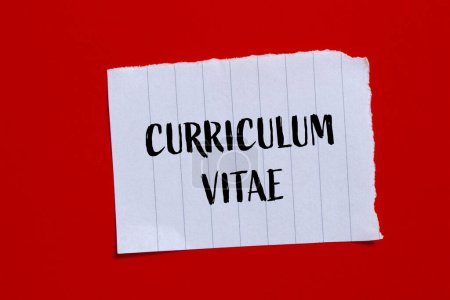 Curriculum vitae mots écrits sur papier déchiré avec fond rouge. curriculum vitae conceptuel symbole CV. Espace de copie.