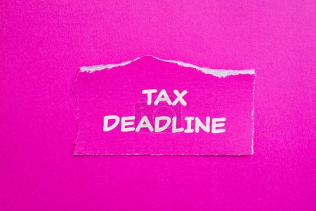 Mots de délai d'impôt écrits sur papier déchiré avec fond rose. Symbole conceptuel de délai fiscal. Espace de copie.