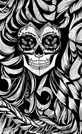 Ilustración de Día femenino del cráneo muerto dibujado a mano vector negro y blanco clip ar - Imagen libre de derechos
