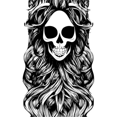 Illustration for Female skull reference hand drawn vector black and white clip ar - Royalty Free Image