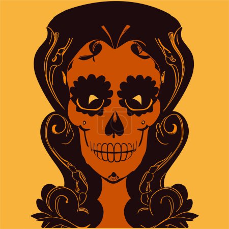 Ilustración de Mujer azúcar cráneo dibujo dibujado a mano vector coloreado clip ar - Imagen libre de derechos