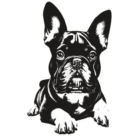 Ilustración de Bulldog francés vector retrato dibujado a mano, dibujo en blanco y negro de do - Imagen libre de derechos
