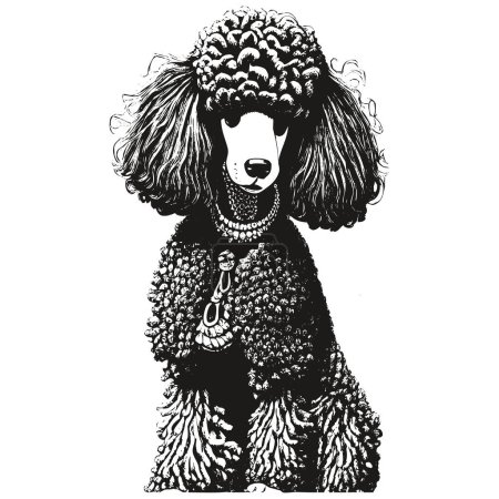 Poodle dibujado a mano vector clip arte, dibujo en blanco y negro de do