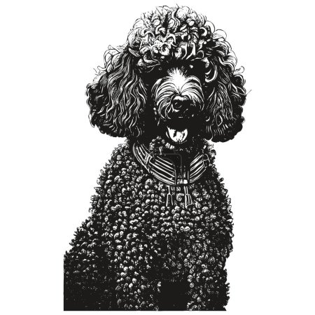 Poodle head vector hand drawn ,black and white drawing of do