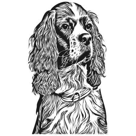 Illustration for Spaniel English Springer dog black and white vector logo, line art hand drawn vector pets illustratio - Royalty Free Image