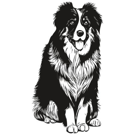 Téléchargez les photos : Australian Shepherd chien logo ligne dessinée à la main art vectoriel dessin noir et blanc animaux illustratio - en image libre de droit