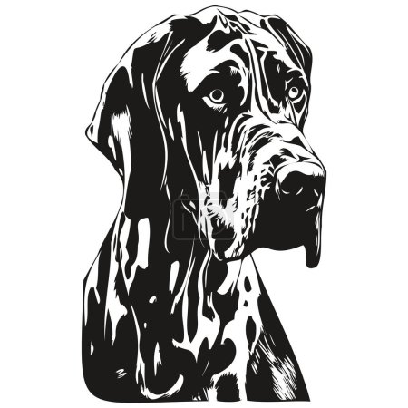 Téléchargez les illustrations : Great Dane chien ligne art dessin à la main vectoriel logo noir et blanc animaux illustratio - en licence libre de droit
