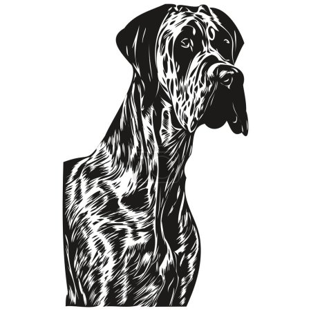Téléchargez les illustrations : Great Dane chien ligne art dessin à la main vectoriel logo noir et blanc animaux illustratio - en licence libre de droit