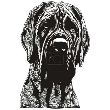 Illustration for Mastiff dog hand drawn illustration, black and white vector pets logo line ar - Royalty Free Image