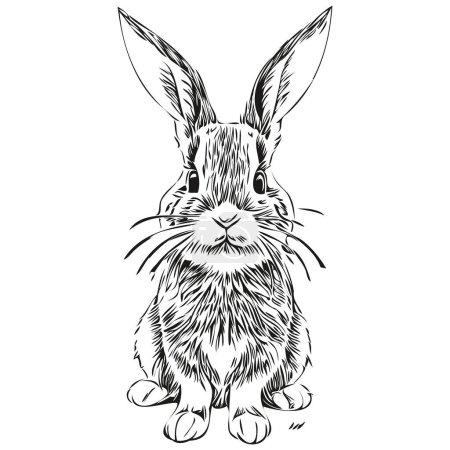 Téléchargez les photos : Croquis de lapin, contour avec fond transparent, har d'illustration dessiné à la main - en image libre de droit
