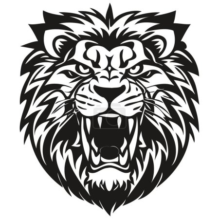 Ilustración de Logotipo de la mascota del león para el equipo de deportes y deportes, emblemas de plantilla en blanco y negro emble - Imagen libre de derechos