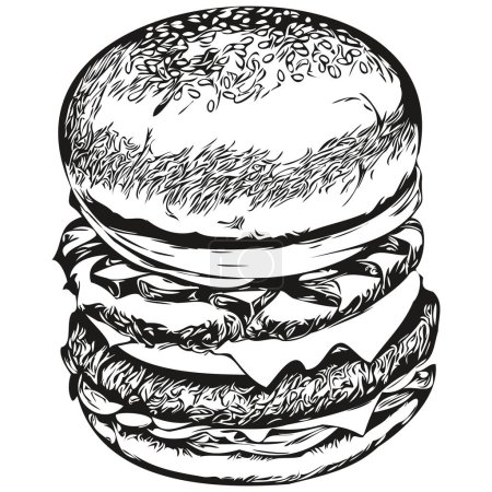 Téléchargez les photos : Croquis hamburger, dessin à la main de la faune, style gravure vintage, illustration vectorielle hamburge - en image libre de droit