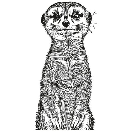 Drôle de dessin animé Meerkat, dessin à l'encre illustration ligne Meerkat