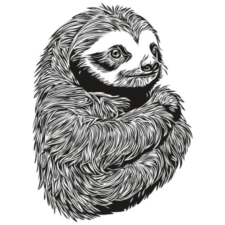 Hand drawn cartoon Sloth, vector vintage illustration Sloth