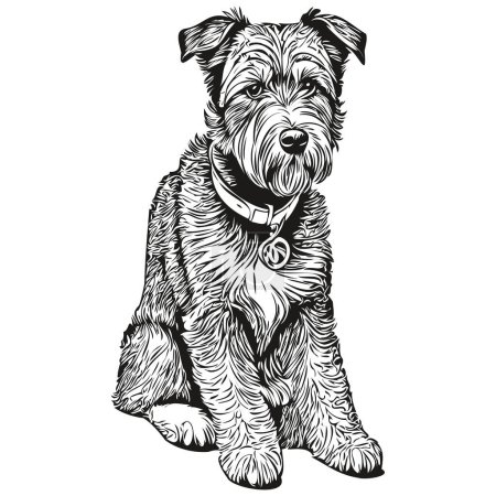 Téléchargez les illustrations : Airedale Terrier chien croquis illustration, vecteur de gravure noir et blanc - en licence libre de droit