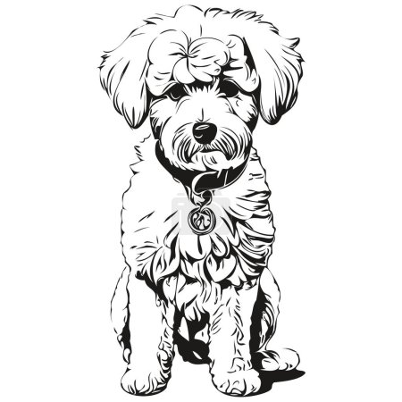 Téléchargez les illustrations : Illustration de la ligne de chien Bichons Frise, croquis à l'encre noire et blanche portrait du visage en vecteur - en licence libre de droit
