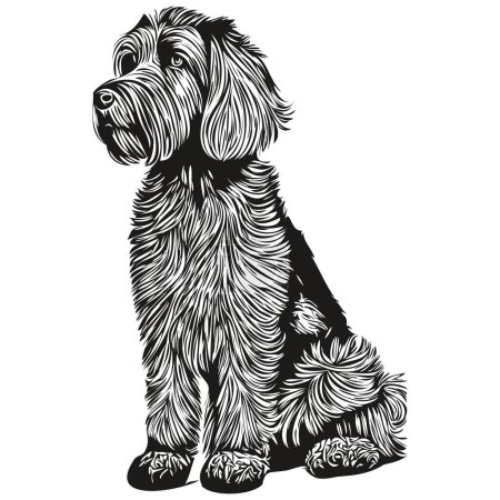 Illustration for Briard dog cartoon face ink portrait, black and white sketch drawing, tshirt print sketch drawing - Royalty Free Image