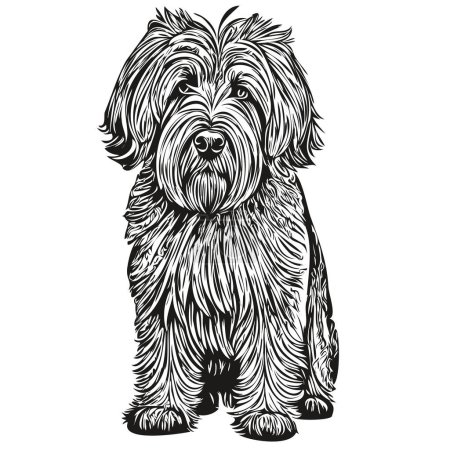 Briard dog logo vector black and white, vintage cute dog head engraved