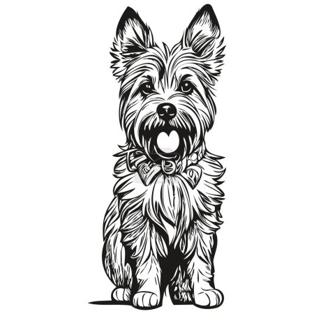 Illustration for Cairn Terrier dog ink sketch drawing, vintage tattoo or t shirt print black and white vector sketch drawing - Royalty Free Image