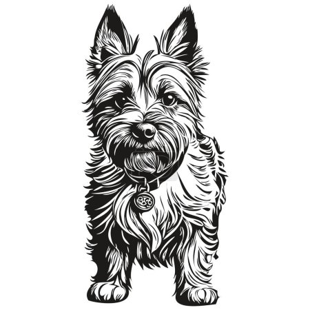 Illustration for Cairn Terrier dog line illustration, black and white ink sketch face portrait in vector realistic breed pet - Royalty Free Image